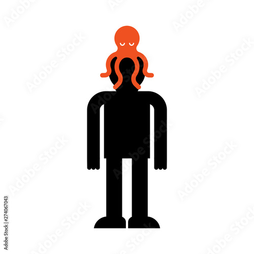 Alien Octopus on head. Mind control. Monster Aliens Management of human consciousness
