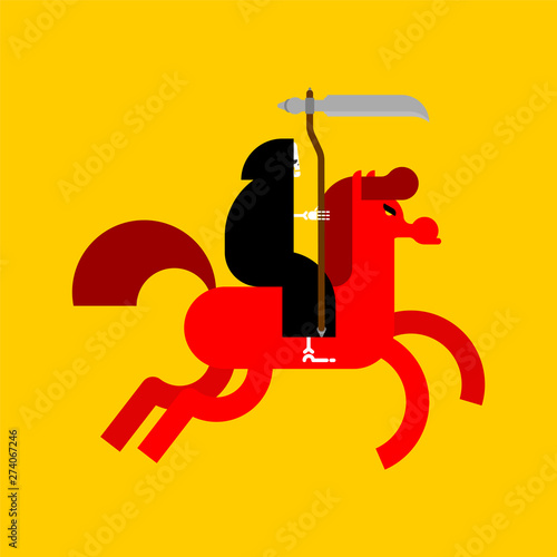 Grim Reaper on horse. Afterlife vector illustration