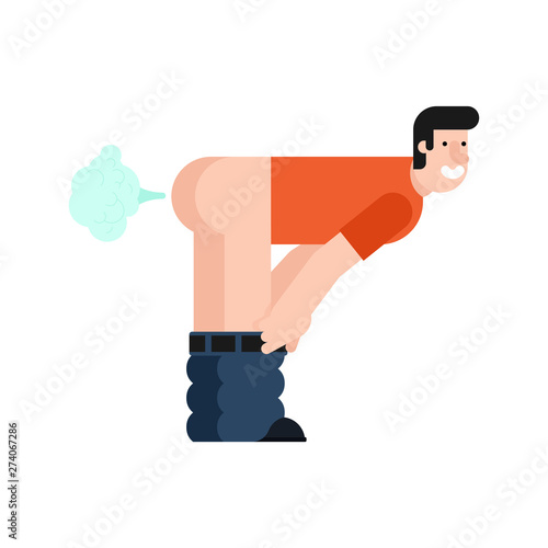 Guy fart. Man took off his pants and