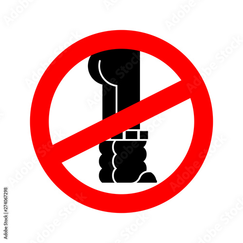 Stop Down pants. Red road Forbidding sign. Ban pull off Jeans
