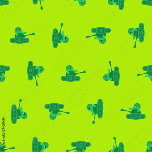 Cartoon tank and trooper pattern seamless. Childrens soldier background. Vector Texture. weapon attack ornament