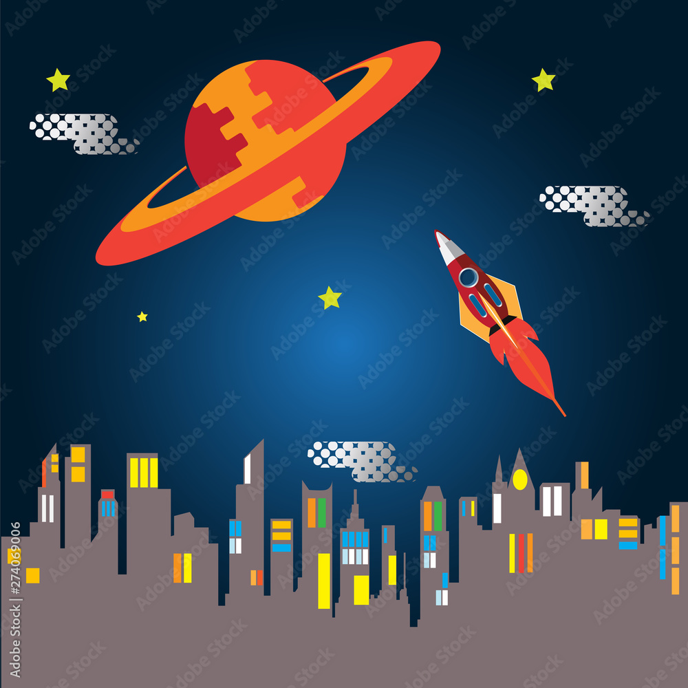 Naklejka premium The rocket soars into space.