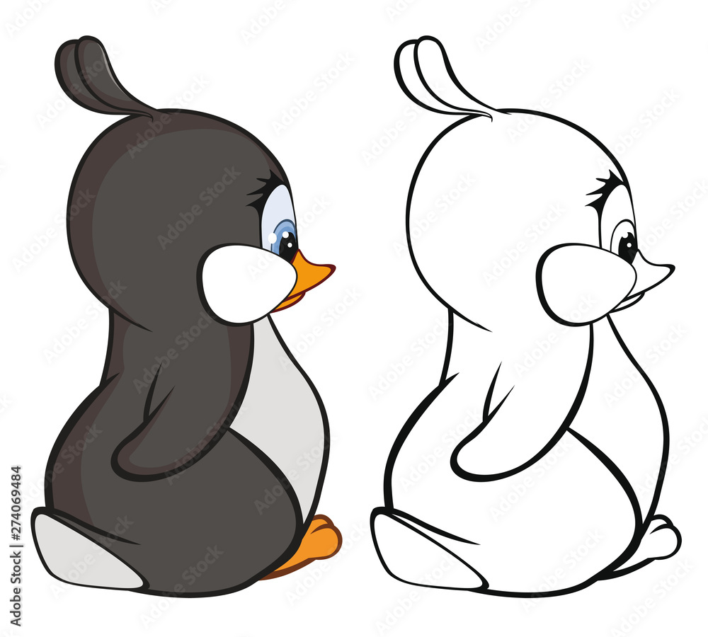 Vector Illustration of a Cute Cartoon Character Penguin for you Design and  Computer Game. Coloring Book Outline Set Stock Vector | Adobe Stock