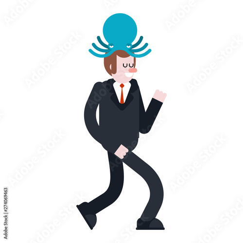 Alien Octopus on head. Mind control. Monster Aliens Management of human consciousness