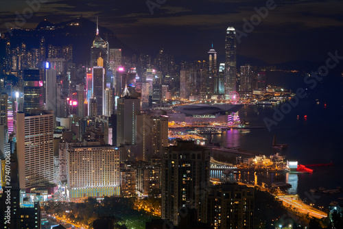 night cityscape of famous view of hong kong