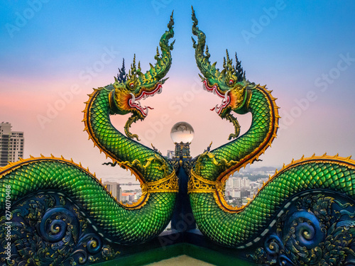 Naga or serpent statue in Wat khao phra kru temple, Chonburi province thailand, The belief of Buddhism, Thai temple