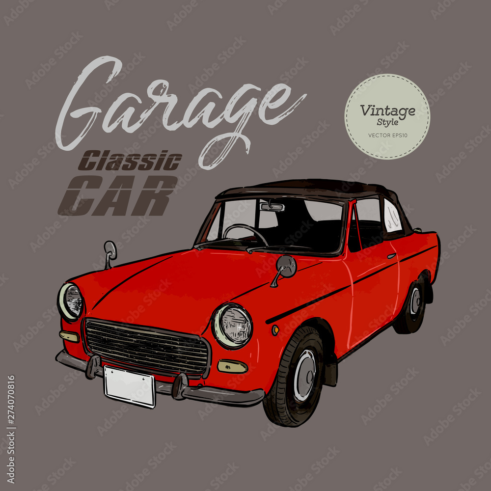 Fototapeta premium Classic car, hand draw sketch vector.