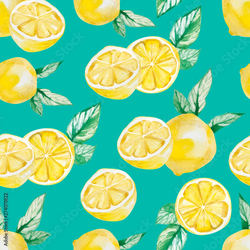 Bild auf Leinwand Watercolor tropical fruit pattern