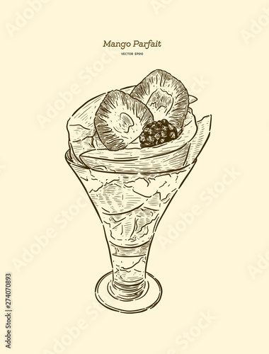 Mango parfait, hand draw sketch vector.