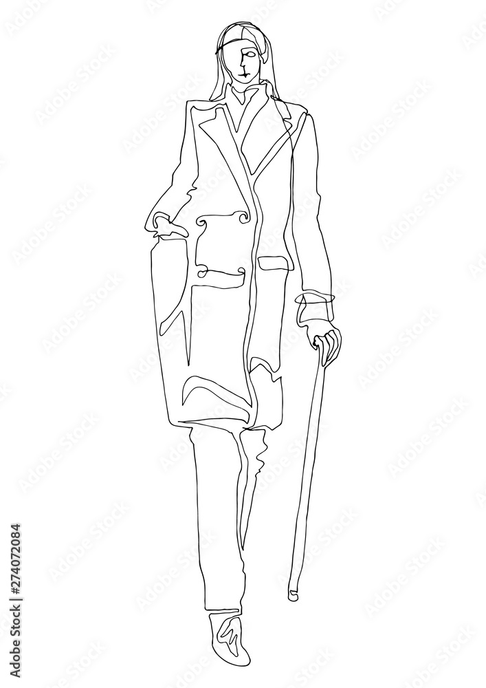 Fashion hand drawn model sketch posing. Woman in fashion clothes line sketch isolated figure. Fashion illustration runway model art black white minimalism art. Silhouette isolated for magazine Fashion hand drawn model sketch posing. Woman in fashion clothes line sketch isolated figure. Fashion illustration runway model art black white minimalism art. Silhouette isolated for magazine