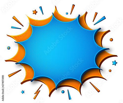 Comics background. Cartoon poster in pop art style with orange-blue speech bubbles with halftone and sound effects. Funny colorful banner with place for text on white backdrop
