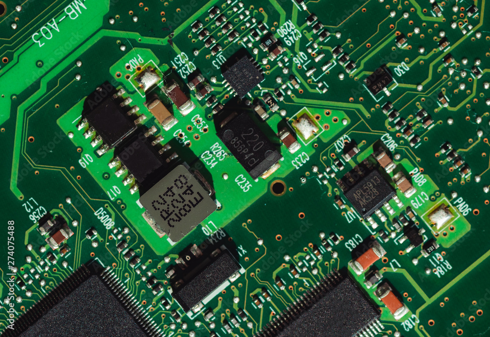 Macro photo of laptop microcircuits close up Macro photo of laptop microcircuits close up