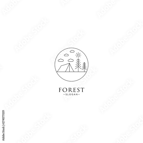 monoline forest  mountain and wave logo icon vector