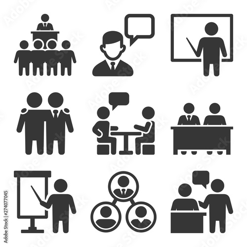 Business Conference and Meeting Icons Set. Vector