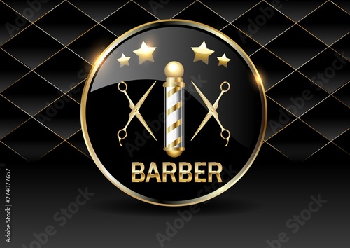 Part of the Barber shop design element on a dark quilted background in gold.