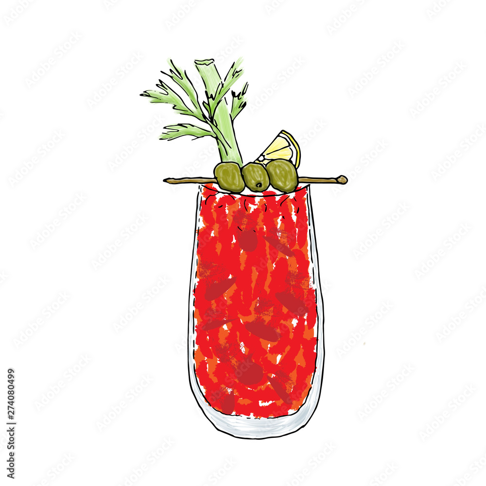 Bloody Mary Cocktail Color Digital drawing illustration Stock