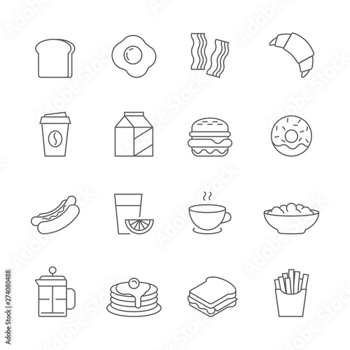 Breakfast and fastfood outline icons