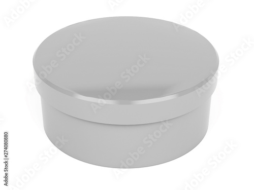 Round box. Closed gray carton. 3d rendering illustration isolated © savanno