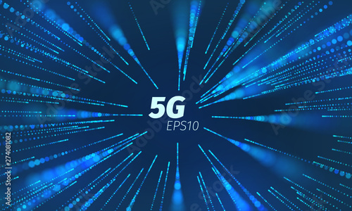 5g superspeed data channel. Wireless speed loop connect. Particle motion trails