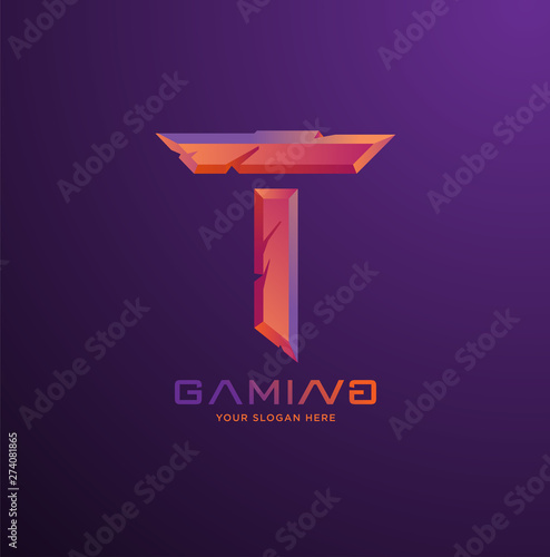 Initial letter T gaming esports style logo template