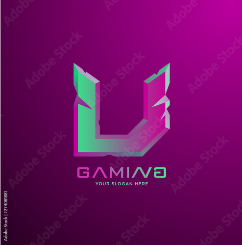 Initial letter U gaming esports style logo template