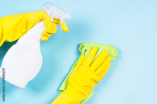 Cleaning concept on blue background.