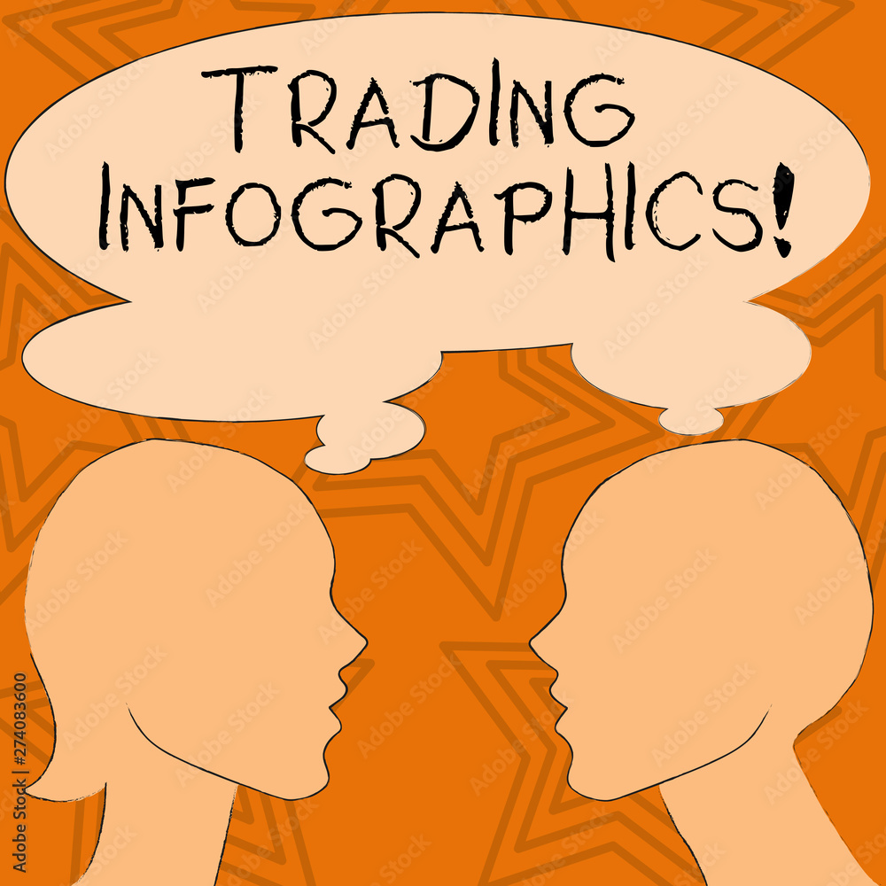 Writing note showing Trading Infographics. Business concept for visual representation of trade information or data Silhouette Sideview Profile of Man and Woman Thought Bubble