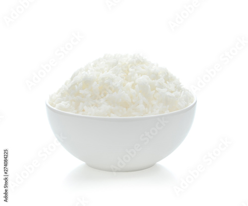 rice in bowl isolated on white background