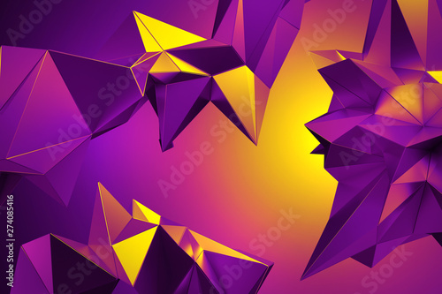 3d yellow purple neon abstr...