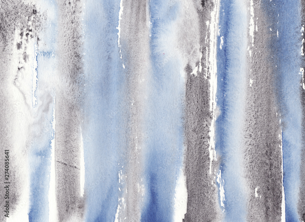 Hand painted abstract Watercolor Wet blue and black striped Background with stains. Watercolor wash. Abstract painting. Hand painted abstract Watercolor Wet blue and black striped Background with stains. Watercolor wash. Abstract painting.