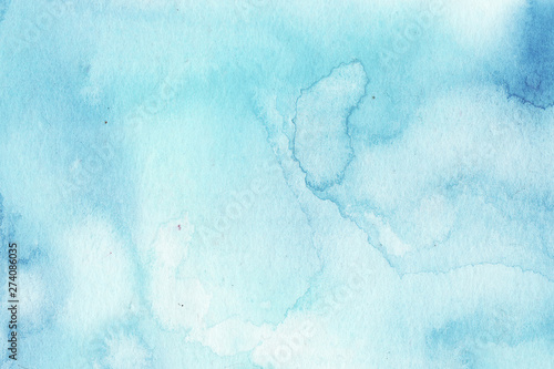 Hand painted abstract Watercolor Wet turquoise Background with stains. Watercolor wash. Abstract painting. design for invitation, greeting card, wedding. empty space for text © Hanna