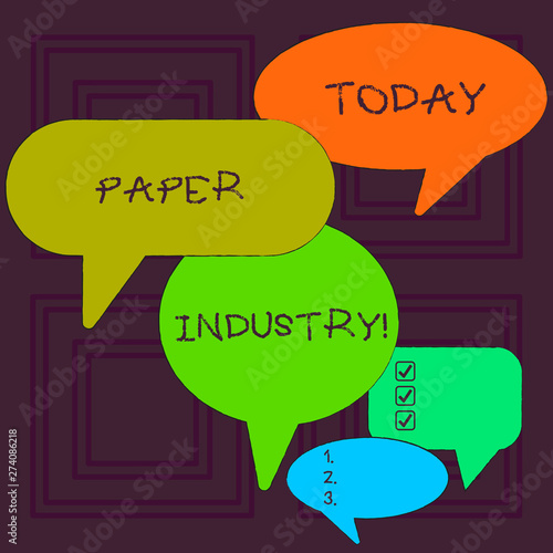 Word writing text Paper Industry. Business photo showcasing industry of analysisufacturing and selling cellulosebased product Many Color Speech Bubble in Different Sizes and Shade for Group Discussion photo