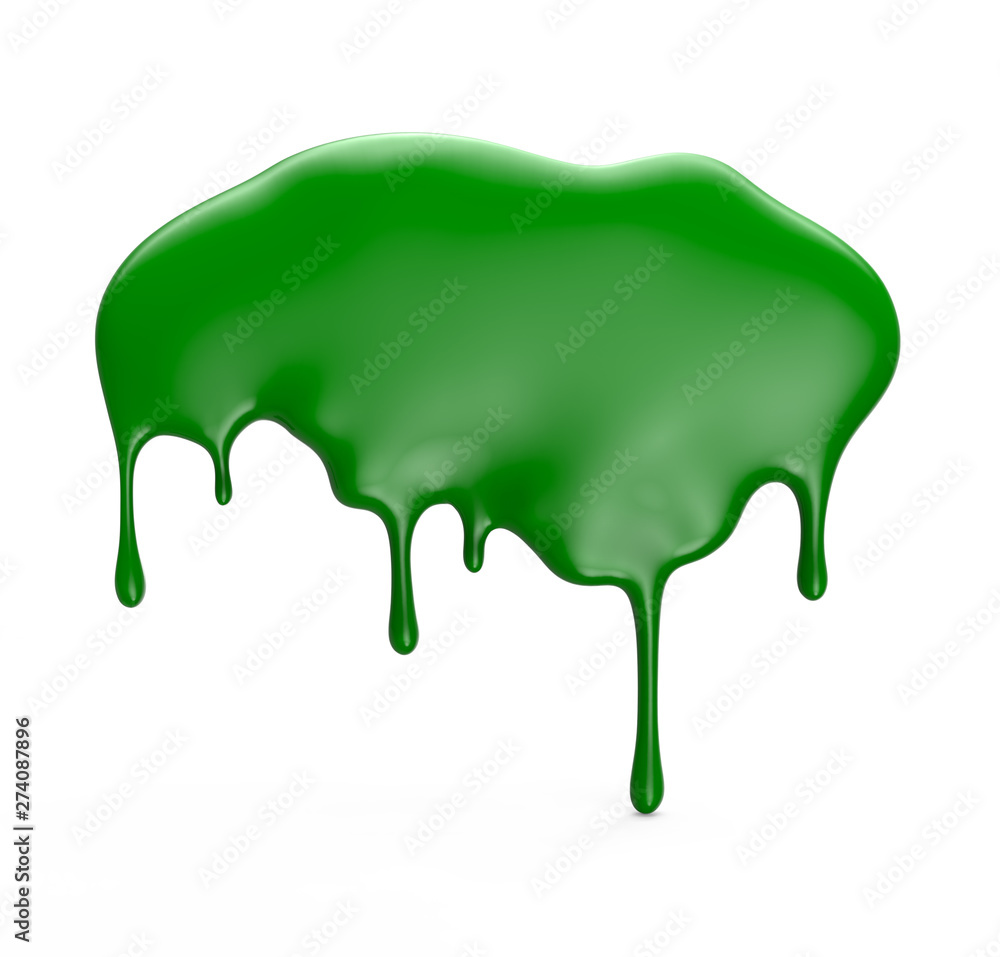 Green paint dripping isolated over white background