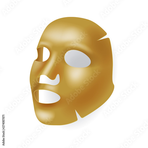 Golden face mask, cosmetic procedures, rejuvenation, realistic black mask vector illustration isolated.
