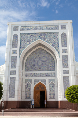 White mosque in Tashkent in the summer. Uzbekistan. View of the inside