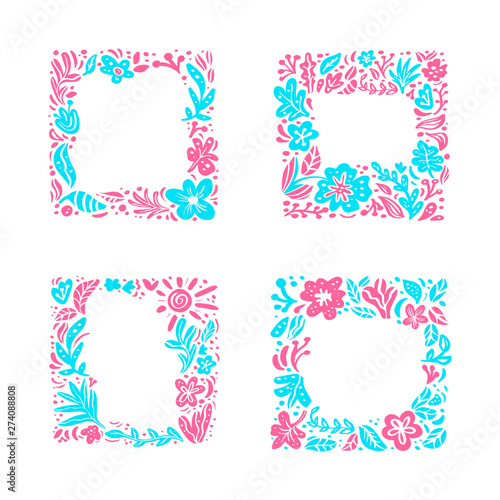 vector summer holiday vacation frame set. flat design with tropical leaves and place for text. illustration can be use for greeting and invitation card background