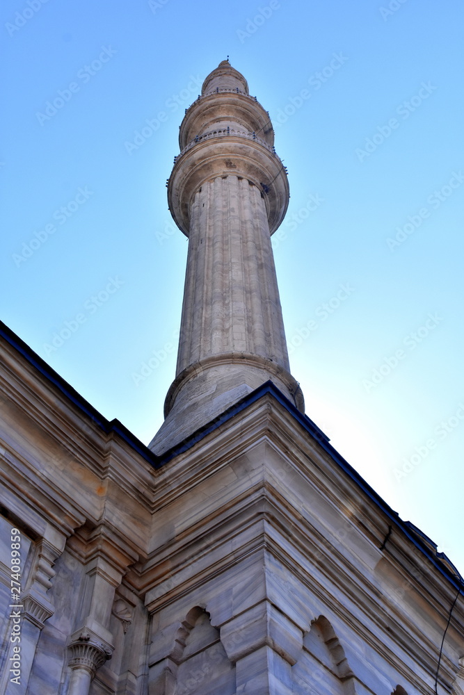Minaret at Nuruosmaniye Mosque in Istanbul, Turkey