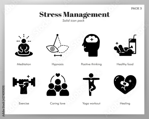 Stress management icons Solid pack