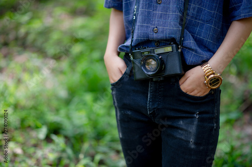The woman and his beloved camera Travel concept photography