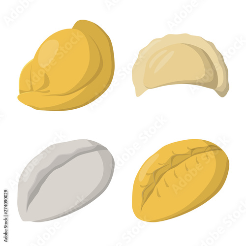 Vector illustration of dumplings and food symbol. Set of dumplings and stuffed stock symbol for web.