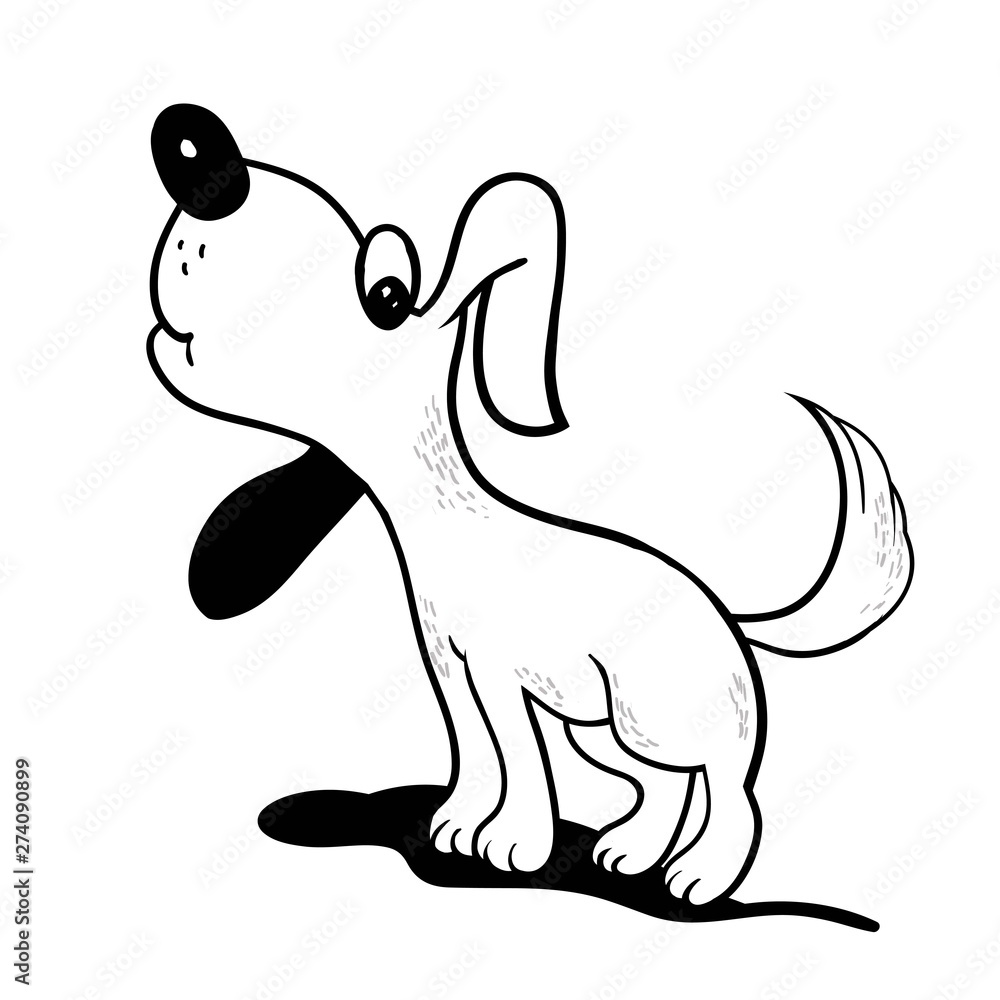 Cute cartoon dog, cartoon character, digital black and white drawing in vector Cute cartoon dog, cartoon character, digital black and white drawing in vector