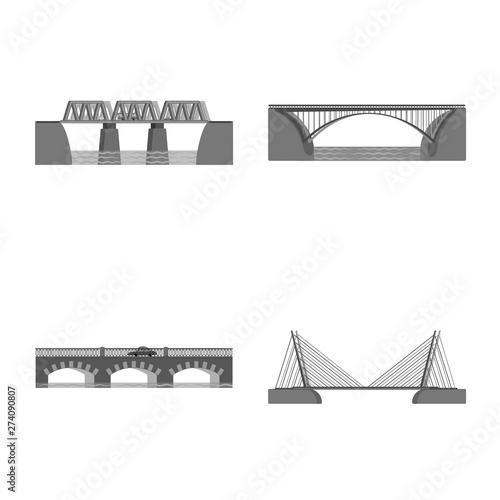 Vector design of design and construct sign. Set of design and bridge stock vector illustration.