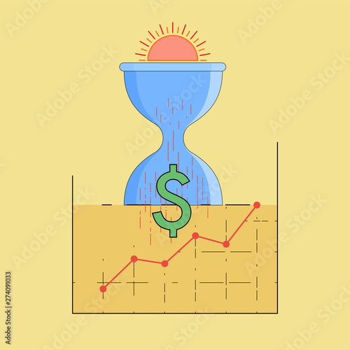 Productive routine concept. Being effective at work. Time is money. Value of time. Vector illustration outline flat design style.