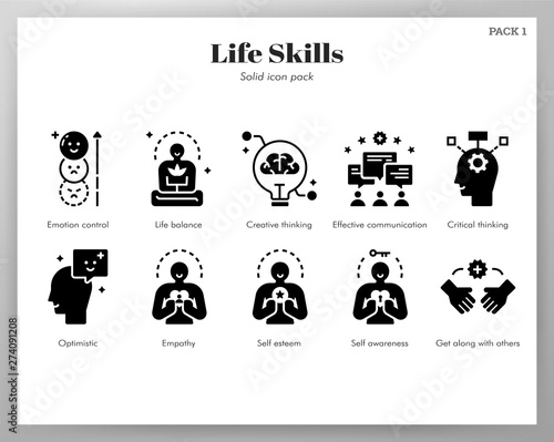 Life skills icons Solid pack