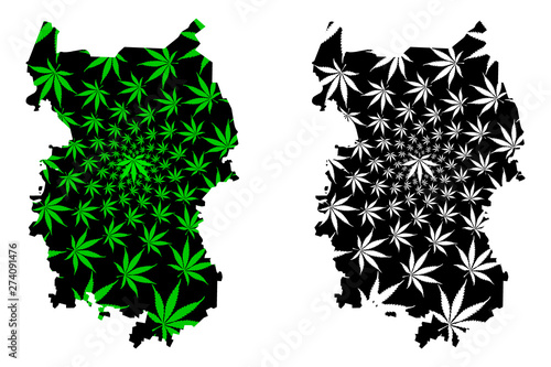 Omsk Oblast (Russia, Subjects of the Russian Federation, Oblasts of Russia) map is designed cannabis leaf green and black, Omsk Oblast map made of marijuana (marihuana,THC) foliage....