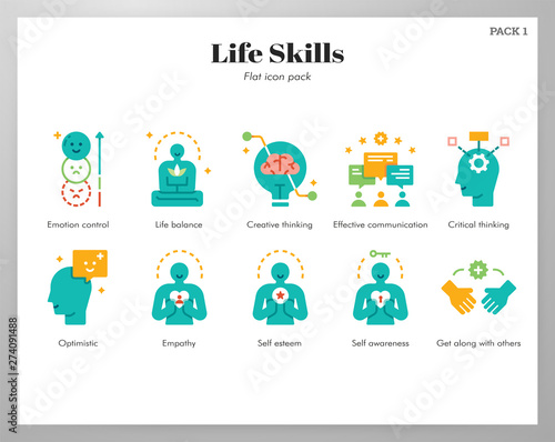 Life skills icons flat pack