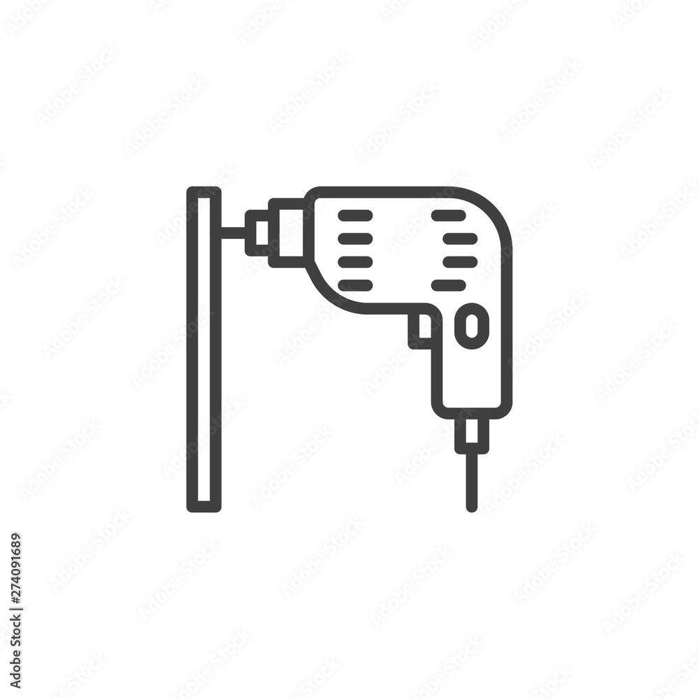 Perforator drilling wall line icon. linear style sign for mobile concept and web design. Electric drill and wall outline vector icon. Construction tool symbol, logo illustration. Vector graphics Perforator drilling wall line icon. linear style sign for mobile concept and web design. Electric drill and wall outline vector icon. Construction tool symbol, logo illustration. Vector graphics