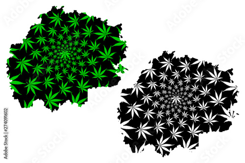 Ryazan Oblast (Russia, Subjects of the Russian Federation, Oblasts of Russia) map is designed cannabis leaf green and black, Ryazan Oblast map made of marijuana (marihuana,THC) foliage....
