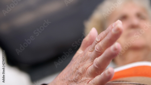 Closeup Old  Grandma Woman With Painful Hand. Health Care Concept