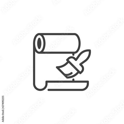 Wall paper roll and glue brush line icon. linear style sign for mobile concept and web design. Wall repair tool outline vector icon. Symbol, logo illustration. Vector graphics